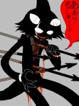  1boy blood evil_smile ice_scream idate_(wadanohara) impaled mogeko_(okegom) polearm shaded_face smile spear tail translated weapon 