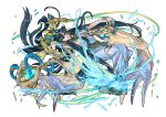  1girl bird black_hair blue_eyes dress highres isis_(p&amp;d) kei_(keiclear) long_hair puzzle_&amp;_dragons smile snake solo staff 
