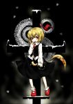  1girl blonde_hair colored_eyelashes cross ex-rumia highres kinnkonnsousai mary_janes red_eyes rumia shirt shoes short_hair skirt snow solo touhou vest 