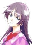  1girl aida_yuu bakemonogatari bangs blazer blue_eyes blunt_bangs head_tilt long_hair looking_at_viewer monogatari_(series) portrait purple_hair school_uniform senjougahara_hitagi simple_background solo 