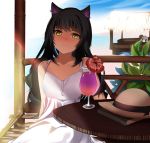  3girls animal_ears black_hair blake_belladonna blush cat_ears dress drink hat hat_removed headwear_removed kiss long_hair multiple_girls ponytail ruby_rose rwby short_hair source_request sundress weiss_schnee when_you_see_it white_hair yellow_eyes yuri 