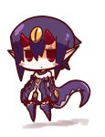  1girl chibi desco_(disgaea) disgaea highres horns looking_at_viewer makai_senki_disgaea_4 nuu_(nu-nyu) pointy_ears purple_hair red_eyes short_hair solo tail third_eye 