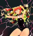  1girl android electricity fingerless_gloves fukumaaya gears gloves highres original redhead robot robot_joints scouter solo swimsuit yellow_eyes 