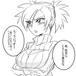  1girl blush breasts cleavage cleavage_cutout long_hair monochrome naruto open-chest_sweater ribbed_sweater rikuto0314 sweater temari translated turtleneck 