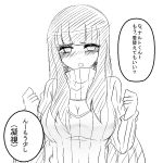  1girl blush breasts cleavage cleavage_cutout hyuuga_hinata long_hair monochrome naruto open-chest_sweater ribbed_sweater rikuto0314 sweater translated turtleneck 
