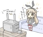  1girl brown_eyes brown_hair couch hairband kantai_collection long_hair meta open_mouth rensouhou-chan shimakaze_(kantai_collection) sitting sparkle television translated turret yuasan 