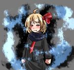  1girl adapted_costume blonde_hair expressionless fang_out hair_ribbon jacket mousou necktie ribbon rumia scarf short_hair skirt touhou 