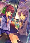  2girls abondz angel_beats! angel_wings blazer green_eyes long_hair multiple_girls purple_hair school_uniform serafuku silver_hair tachibana_kanade wings yellow_eyes yuri_(angel_beats!) 