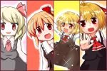  1girl :d aratami_isse blonde_hair fang hair_ribbon jagabutter open_mouth outstretched_arms red_eyes ribbon rokugou_daisuke rumia shirt short_hair skirt slit_pupils smile sparkle spread_arms touhou vest vu_(oyavun) 