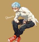  1boy blue_hair fingerless_gloves ghiaccio glasses gloves jojo_no_kimyou_na_bouken nanaharu shoes sneakers solo 