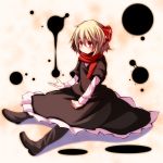  1girl blonde_hair bow hair_bow highres inkblot red_eyes rumia s-syogo scarf shirt sitting skirt skirt_set solo touhou vest 