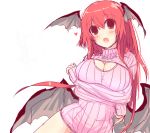  1girl alternate_costume bat_wings breast_hold breasts cleavage_cutout demon_girl demon_tail head_wings koakuma large_breasts long_hair looking_at_viewer open-chest_sweater open_mouth pandamonium red_eyes redhead ribbed_sweater sketch sweater sweater_dress tail touhou turtleneck when_you_see_it wings 