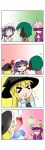  &gt;_&lt; 4girls 4koma absurdres anger_vein animal_ears blonde_hair blue_hair bowing chibi closed_eyes comic crescent fang fang_out gem gradient gradient_background green_hair hair_ribbon hands_on_own_cheeks hands_on_own_face hat highres inhaling kasodani_kyouko kirisame_marisa mob_cap multiple_girls musical_note open_mouth patchouli_knowledge purple_hair rakugaki-biyori remilia_scarlet ribbon shaded_face silent_comic smile solid_oval_eyes sweatdrop touhou tress_ribbon witch_hat 