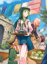  bernadette_(irekawari_no_sono_hate_ni) brown_eyes clothesline dark_skin green_eyes green_hair hat irekawari_no_sono_hate_ni long_hair michella_dilia_lior official_art pink_hair sarai tachikawa_yukako 