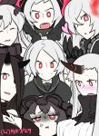  6+girls :d airfield_hime anchorage_oni anger_vein armored_aircraft_carrier_oni battleship-symbiotic_hime black_hair breast_envy breasts hair_ribbon hairband hamu_koutarou horn horns isolated_island_oni kantai_collection lolita_hairband long_hair multiple_girls open_mouth red_eyes ribbon seaport_hime shinkaisei-kan sketch smile southern_ocean_war_oni white_hair white_skin 