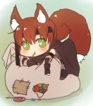  1boy animal_ears candy cape chibi fire_emblem fire_emblem:_kakusei gaia_(fire_emblem) green_eyes headband heart heart-shaped_pupils kemonomimi_mode lollipop redhead sack squirrel_ears squirrel_tail symbol-shaped_pupils tail tusia 