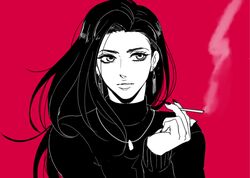  1girl cigarette earrings gamako jewelry jojo_no_kimyou_na_bouken lisa_lisa nail_polish scarf solo turtleneck 