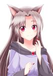  1girl animal_ears brooch brown_hair dress fingernails imaizumi_kagerou jewelry long_hair red_eyes reimei_(r758120518) smile solo touhou wolf_ears 