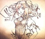  !! 1girl artist_name bandages bun_cover chinese_clothes double_bun flower ibaraki_kasen monochrome open_mouth pink_hair rose short_hair sketch solo tabard touhou traditional_media wadante 