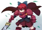  1girl armor bow cape hair_bow hashiro red_eyes redhead sekibanki short_hair skirt solo sword touhou weapon 