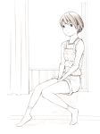  1girl monochrome original overalls sketch socks solo traditional_media yoshitomi_akihito 