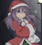  androgynous bag christmas clause gloves hat len&#039;en long_hair namesake purple_hair santa_costume santa_hat smile smirk solo violet_eyes 