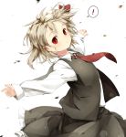  ! 1girl blonde_hair gorilla_(bun0615) hair_ribbon highres long_sleeves looking_at_viewer messy_hair necktie outstretched_arms red_eyes ribbon rumia shirt skirt skirt_set solo spoken_exclamation_mark touhou vest 