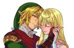  blonde_hair blue_eyes cape closed_eyes earrings gloves hylia jewelry link long_hair pointy_ears shoulder_pads skyward_sword smile soraaya_giima the_legend_of_zelda 