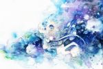  1girl abstract aji77 blue blue_hair commentary highres original profile smile traditional_media watercolor_(medium) 