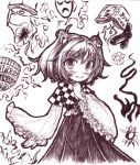 1girl bell blush book hair_bell hair_ornament japanese_clothes mask monochrome motoori_kosuzu phonograph sash solo touhou twintails wide_sleeves 