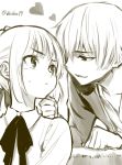  1boy 1girl fate/stay_night fate_(series) gilgamesh hand_on_another&#039;s_chin heart kase_daiki looking_at_another monochrome saber short_hair sketch twitter_username 