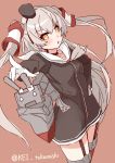 1girl amatsukaze_(kantai_collection) blush cowboy_shot garter_straps gloves hand_on_hip kantai_collection long_hair pointing pointing_at_viewer rensouhou-kun silver_hair sketch solo takanashie thigh-highs twitter_username two_side_up very_long_hair white_gloves yellow_eyes 
