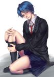  1girl blue_hair gekkan_shoujo_nozaki-kun green_eyes highres kashima_yuu school_uniform short_hair skirt vanzan 