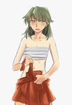  averting_eyes bai_lao_shu blush character_request flat_chest green_eyes green_hair kantai_collection skirt 