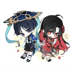 ! !! 1boy 1girl anklet arms_at_sides artist_request belt black_belt black_bodysuit black_bow black_bridal_gauntlets black_hair black_sandals black_shoes black_shorts blue_cape blue_gem blue_hat blue_jingasa blue_kimono blue_sleeves blunt_ends bodysuit bow bracelet bridal_gauntlets bright_pupils brooch camellia_(trave1er) cape chibi chibi_only closed_mouth colored_inner_hair commission couple cross-shaped_pupils dress earrings eyelashes eyeliner flower flower_earrings frilled_dress frills gem genshin_impact gold gold_anklet gold_bracelet gold_earrings gold_trim hair_flower hair_intakes hair_ornament hakama hakama_shorts half-closed_eyes hat hetero highres japanese_clothes jewelry jingasa juban kimono layered_sleeves leg_warmers light_blush long_hair long_sleeves looking_at_viewer makeup multicolored_hair oc_x_canon open_clothes open_kimono open_mouth original over-kneehighs pelvic_curtain pleated_shorts plum_blossoms purple_rope red_eyeliner red_eyes red_flower red_hair rope sandals scaramouche_(genshin_impact) second-party_source see-through_clothes see-through_skirt see-through_sleeves shoes short_sleeves shorts side_cape skirt socks stirrup_legwear symbol-shaped_pupils tassel thigh-highs toeless_legwear very_long_hair violet_eyes vision_(genshin_impact) wanderer_(genshin_impact) white_background white_dress white_kimono white_leg_warmers white_pupils white_sleeves white_socks zouri 