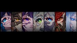  close-up elf_exar eye_focus furina_(genshin_impact) genshin_impact highres mavuika_(genshin_impact) raiden_shogun venti_(genshin_impact) zhongli_(genshin_impact) 