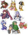  1boy 6+girls ;) ahoge animal_ears bangs bell black_hair blonde_hair blue_eyes blue_hair blush_stickers bow brown_hair bust cat_ears character_request collage copyright_request crossed_arms dragon facial_hair feathered_wings fox_ears hair_bow hair_ribbon hairband hand_on_hip headband huge_ahoge japanese_clothes kasuga_yukihito long_hair low_wings maid maid_headdress multiple_girls mustache one_eye_closed pauldrons purple_hair red_eyes redhead ribbon school_uniform serafuku short_hair smile spikes turban vambraces wings yellow_eyes 