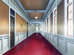  carpet ceiling ceiling_light day door fuuki_iinchou_seira game_asset hallway indoors light_rays no_humans non-web_source official_art painting_(object) red_carpet scenery school self-datamine stairs sunlight visual_novel_cg window 