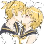 1boy 1girl blonde_hair brother_and_sister closed_eyes couple hair_ornament hairclip hetero incest kagamine_len kagamine_rin kiss natsu_(natume0504) short_hair siblings simple_background sketch twincest twins vocaloid white_background 