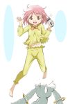  1girl electric_razor hair_down highres kaname_madoka kinfuji kyubey mahou_shoujo_madoka_magica pajamas pink_eyes pink_hair short_hair 