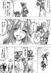  admiral_(kantai_collection) animal_costume bismarck_(kantai_collection) byeontae_jagga comic hat highres kantai_collection kongou_(kantai_collection) long_hair military military_uniform monochrome multiple_girls nagato_(kantai_collection) peaked_cap reindeer_costume santa_costume smile snowing stocks translation_request uniform 