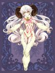  artist_request bell character_request cow_bell curly_hair full_body fur goat_girl hooves horns long_hair psychic_hearts smile tattoo white_hair 