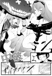 abyssal_admiral_(kantai_collection) admiral_(kantai_collection) alternate_hairstyle blush breasts cleavage comic goggles goggles_on_head highres kantai_collection man_arihred monochrome ri-class_heavy_cruiser shinkaisei-kan torn_clothes translated wo-class_aircraft_carrier 