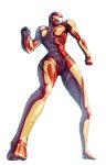  1girl absurdres arm_cannon breasts crossover exposed_muscle female_titan fusion highres metroid samus_aran shingeki_no_kyojin solo transparent_background varia_suit weapon zededge 