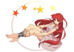  1girl ankle_cuffs anklet bare_legs barefoot dress jewelry long_hair magi_the_labyrinth_of_magic morgiana redhead solo very_long_hair white_dress 