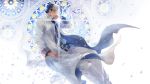  1boy blue_hair hat ishiima_shiro jojo_no_kimyou_na_bouken kuujou_joutarou long_coat older petals stained_glass white 