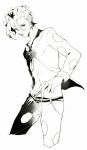  1boy fork jojo_no_kimyou_na_bouken midriff monochrome necktie pannacotta_fugo qiangzi solo 