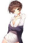  1girl artist_name breasts brown_eyes brown_hair cleavage crossed_arms looking_at_viewer panties psycho-pass short_hair simple_background solo sorolp tsunemori_akane underwear white_background white_panties 