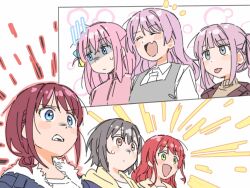  6+girls bang_dream! bang_dream!_it's_mygo!!!!! blush bocchi_the_rock! chihaya_anon crossover cube_hair_ornament girls_band_cry gotoh_hitori grey_eyes grey_hair hair_ornament highres hina_(girls_band_cry) iseri_nina kita_ikuyo long_hair low_twintails multiple_girls one_side_up open_mouth ow1804 pink_hair red_hair shirt short_hair short_twintails smile takamatsu_tomori twintails 
