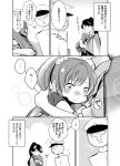  admiral_(kantai_collection) blush carrying comic detached_sleeves flight_deck flower hair_flower hair_ornament houshou_(kantai_collection) kantai_collection long_hair monochrome multiple_girls nakaya_106 partially_translated ponytail translation_request very_long_hair yamato_(kantai_collection) younger 